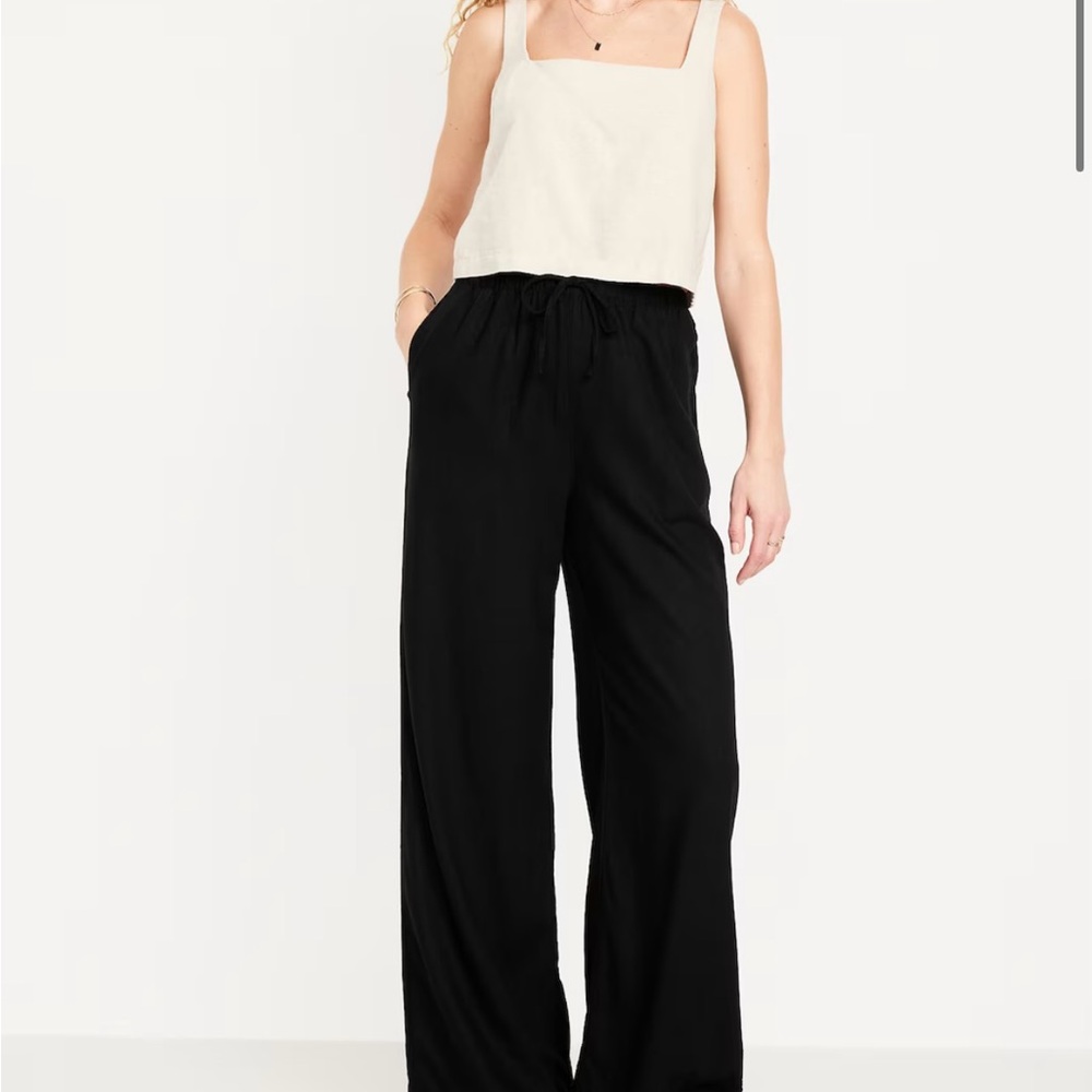 Old Navy Black Wide-Leg High Rise Linen Pants